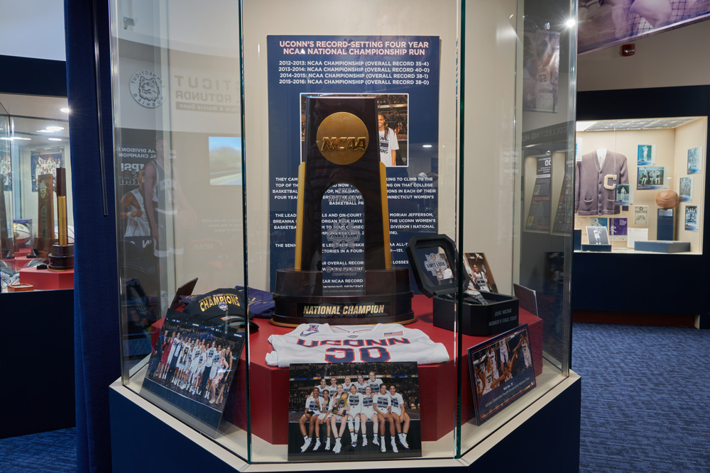 display cases with sports memorabilia